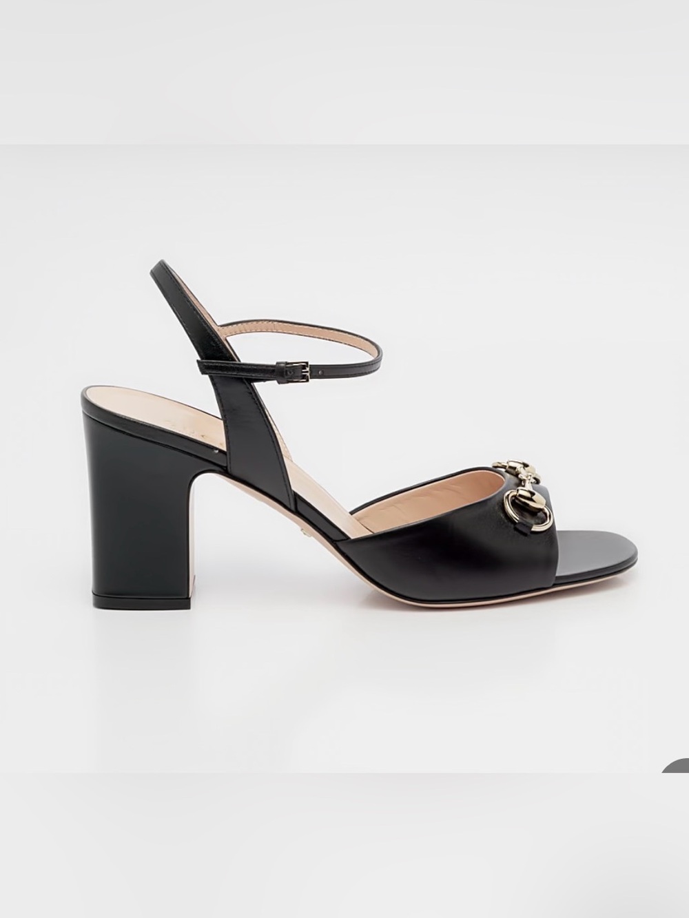 Gucci Lady Horsebit  Black Leather Block Heel Sandal 39.5 new $990